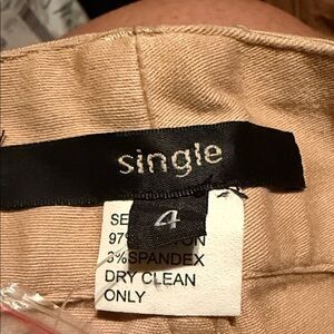 Single Beige/Tan Jeans with Branded Waistband with Coral & clear sequins.